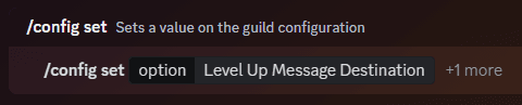 The /config set option:Level Up Message Destination command
