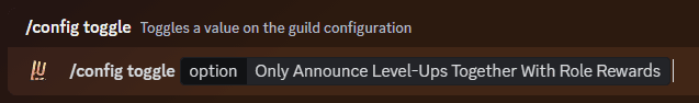 The /config set option:Only Announce Level Ups Together With Role Rewards command