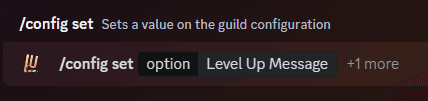 The /config set option:Level Up Message command