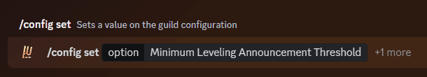 The /config set option:Minimum Level Announcement Threshold
command