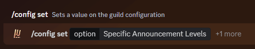 The /config set option:Level Announcement command